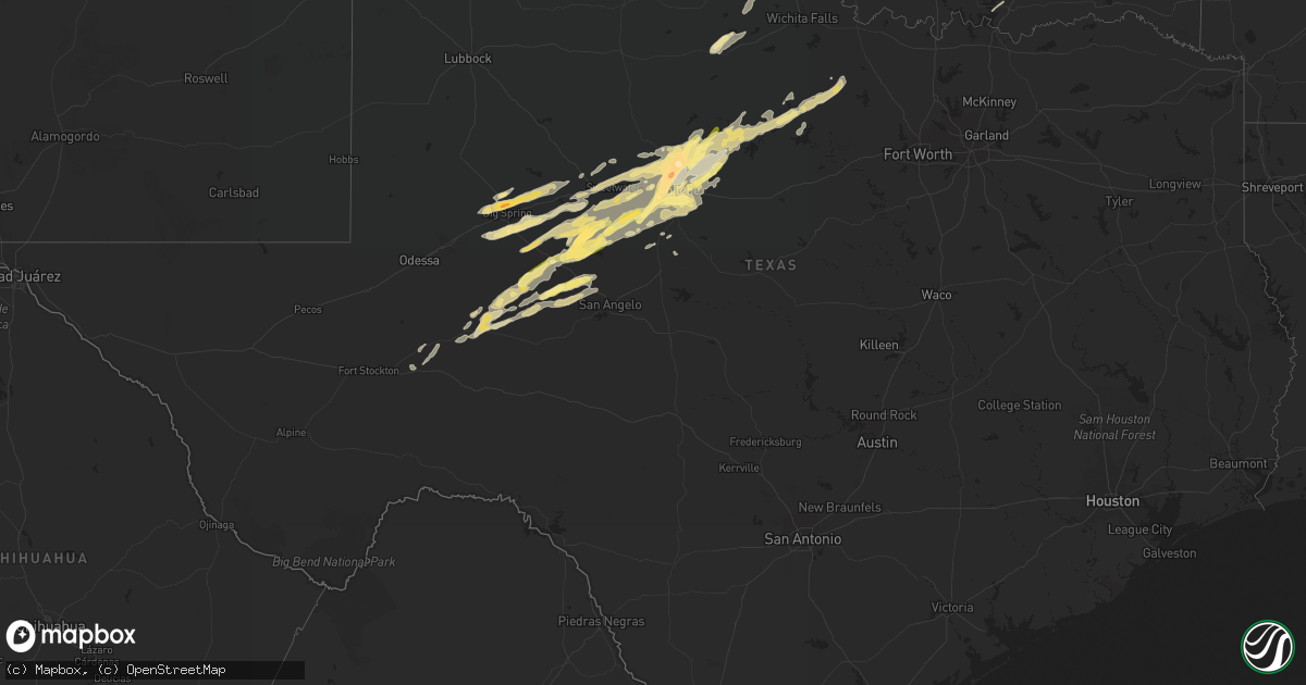 Hail map in Texas on May 8, 2016