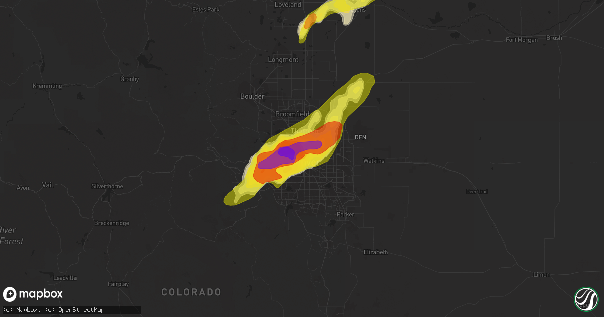 Hail map in Denver, CO on May 8, 2017