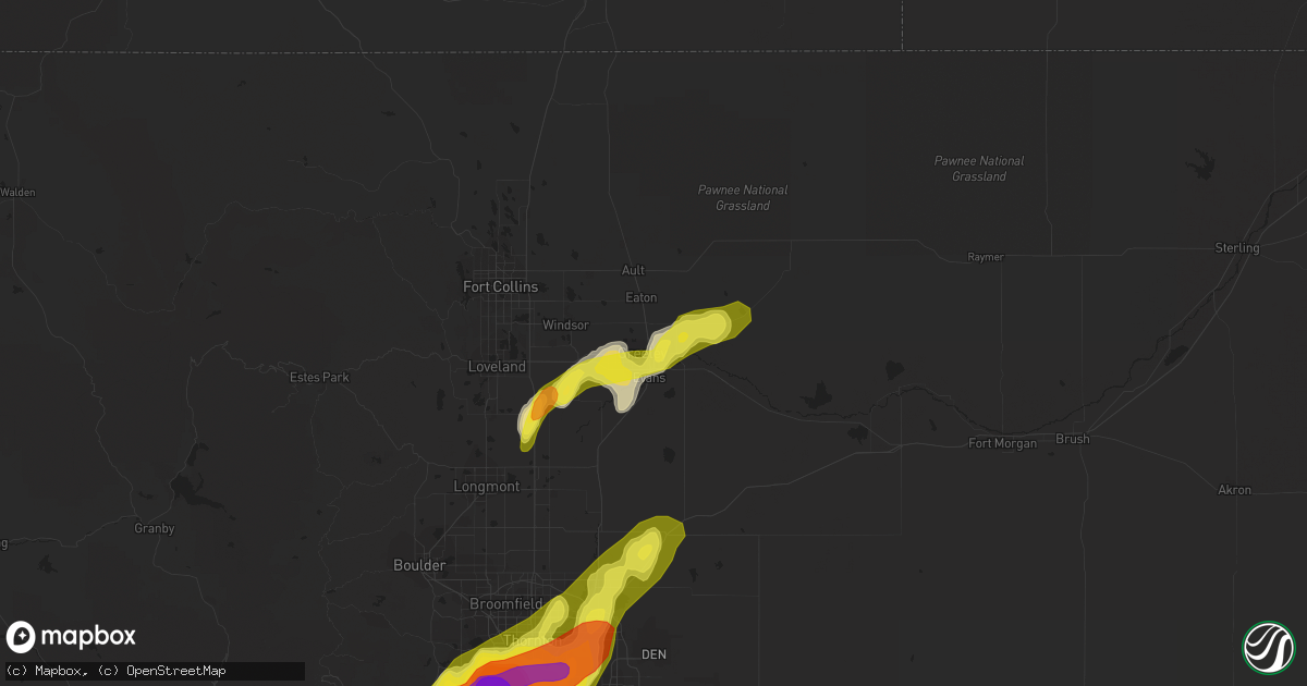 Hail map in Greeley, CO on May 8, 2017