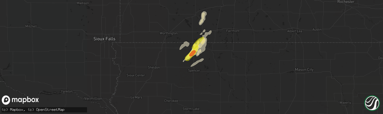 Hail map in Milford, IA on May 8, 2018