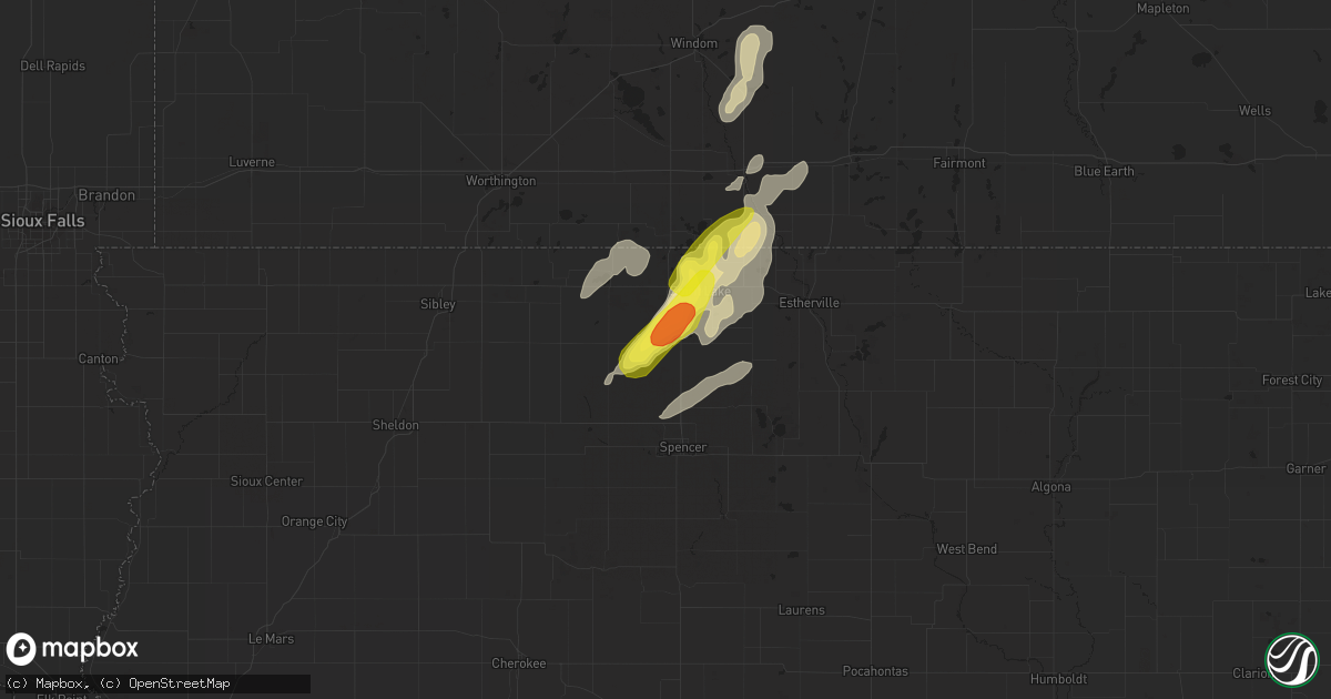 Hail map in Milford, IA on May 8, 2018