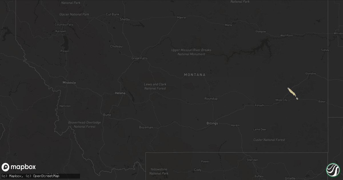 Hail map in Montana on May 8, 2018