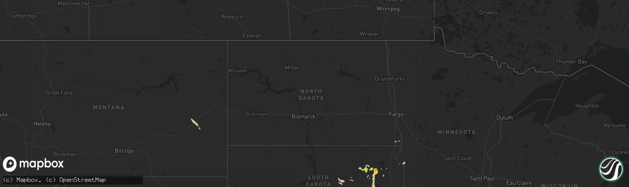 Hail map in North Dakota on May 8, 2018