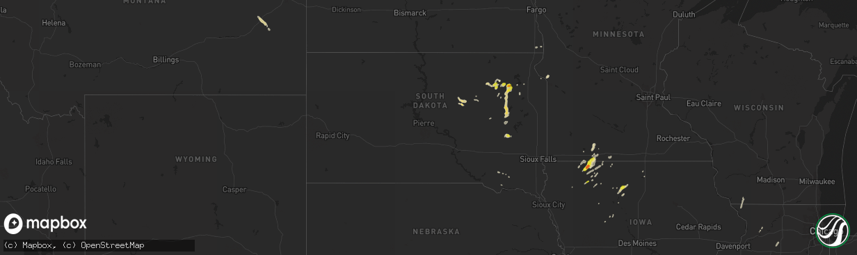 Hail map in South Dakota on May 8, 2018