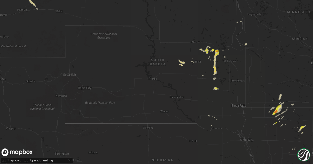 Hail map in South Dakota on May 8, 2018