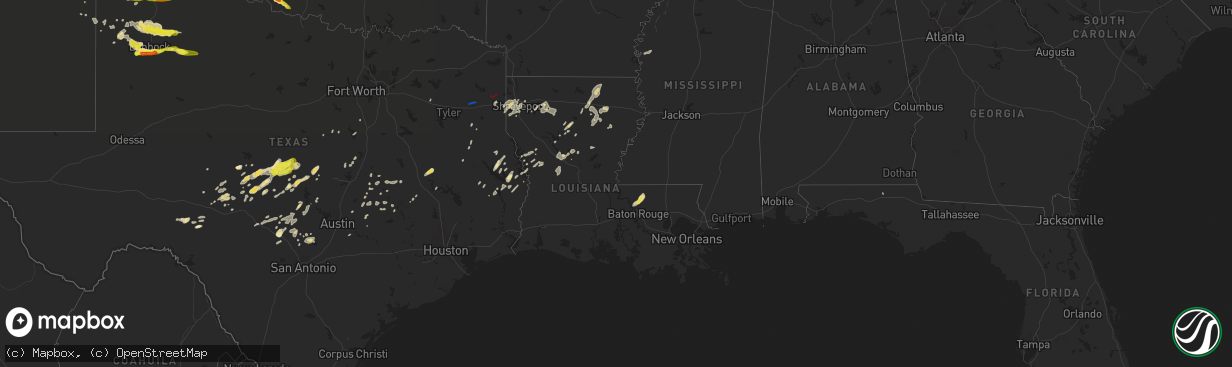 Hail map in Louisiana on May 8, 2019