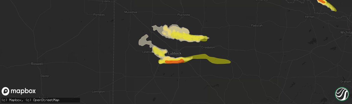 Hail map in Lubbock, TX on May 8, 2019