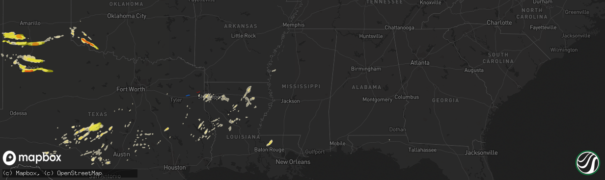 Hail map in Mississippi on May 8, 2019