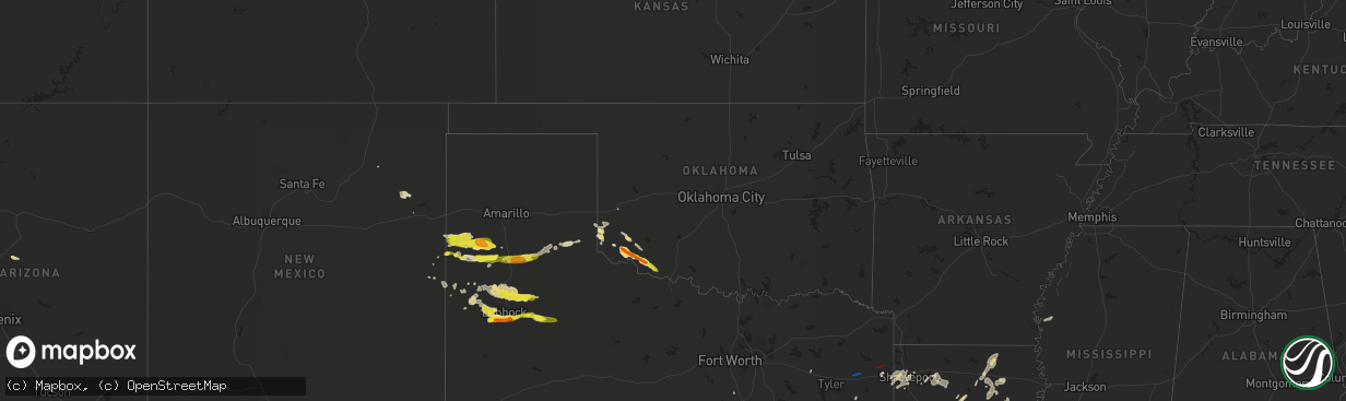 Hail map in Oklahoma on May 8, 2019