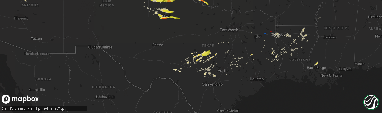 Hail map in Texas on May 8, 2019