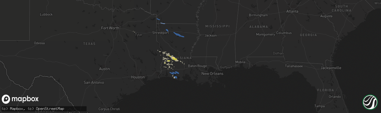 Hail map in Louisiana on May 8, 2020