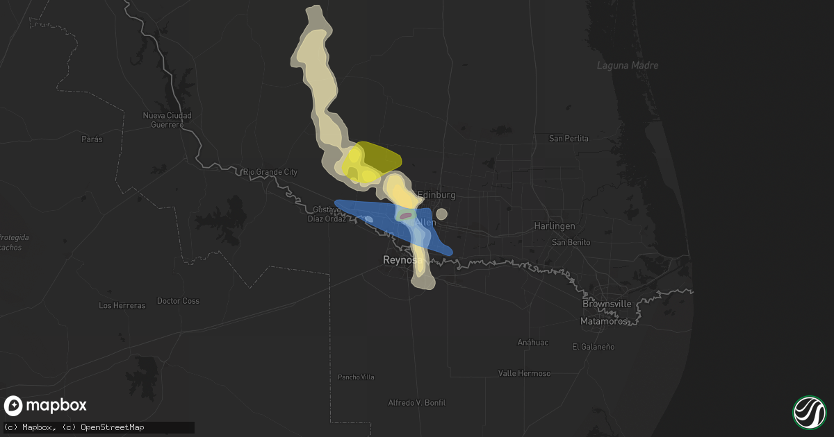 Hail map in Mcallen, TX on May 8, 2020