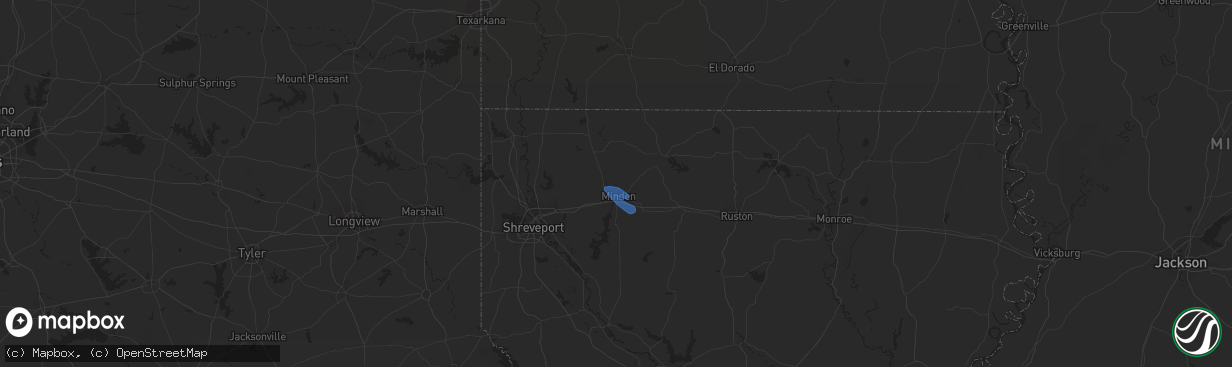 Hail map in Minden, LA on May 8, 2020