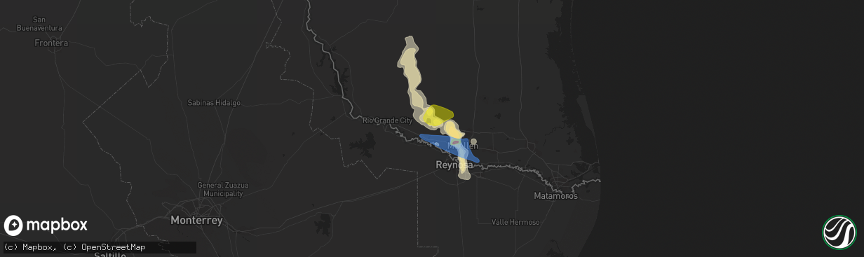 Hail map in Penitas, TX on May 8, 2020