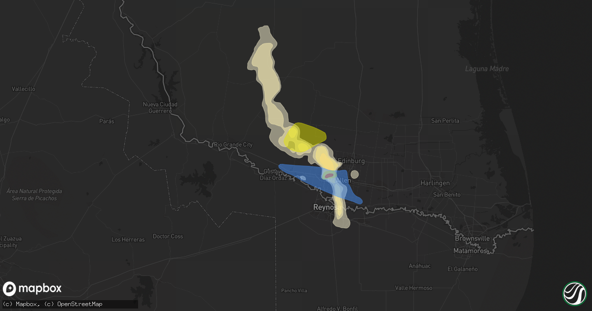 Hail map in Penitas, TX on May 8, 2020