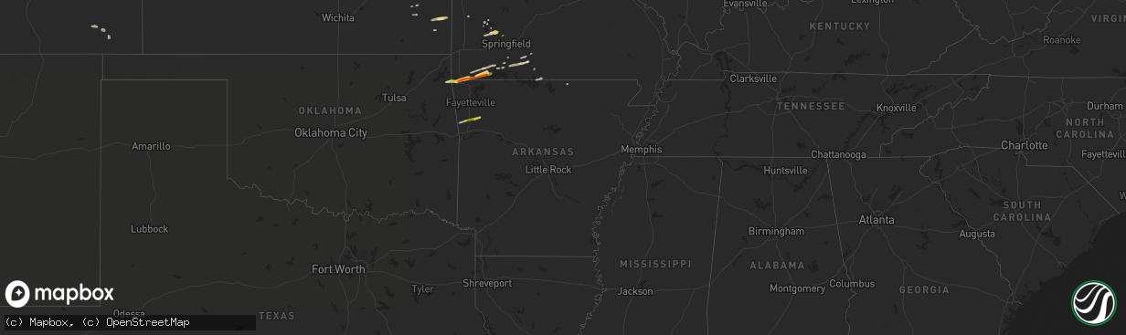 Hail map in Arkansas on May 8, 2021