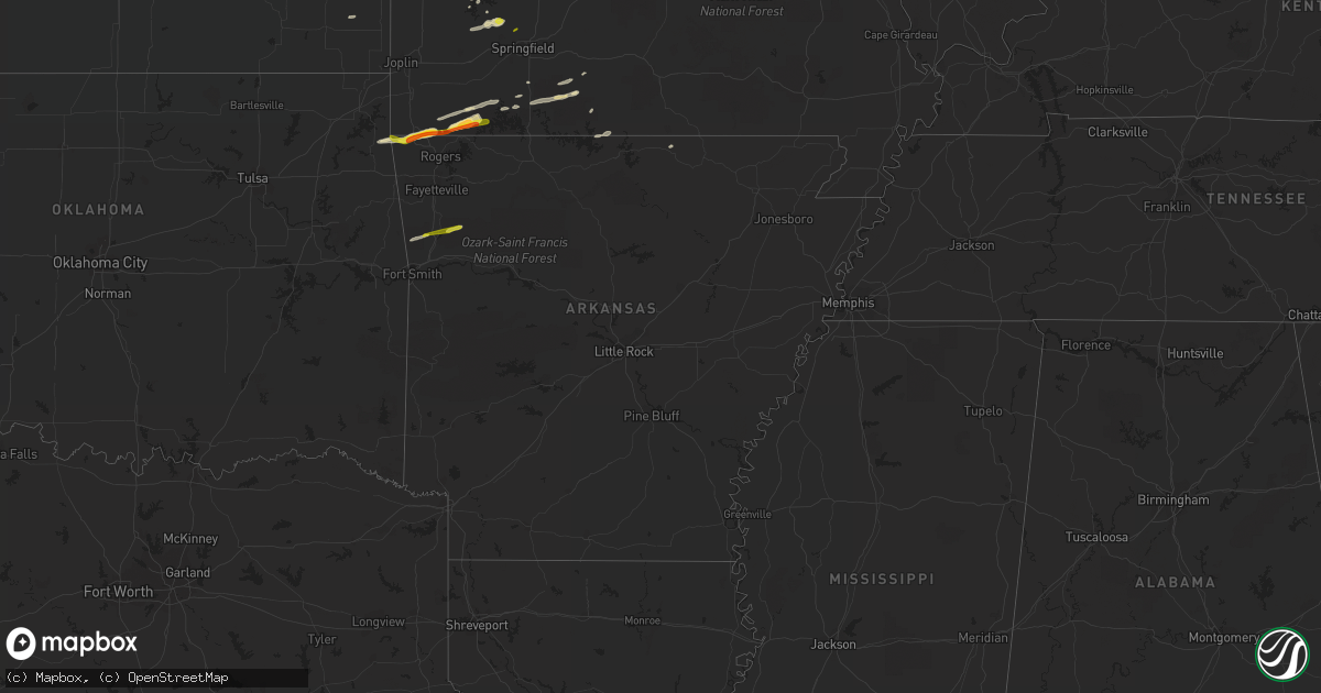 Hail map in Arkansas on May 8, 2021