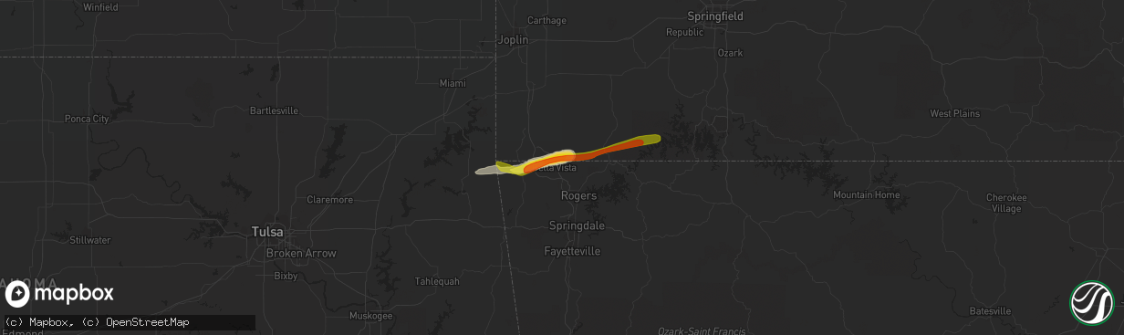 Hail map in Bella Vista, AR on May 8, 2021