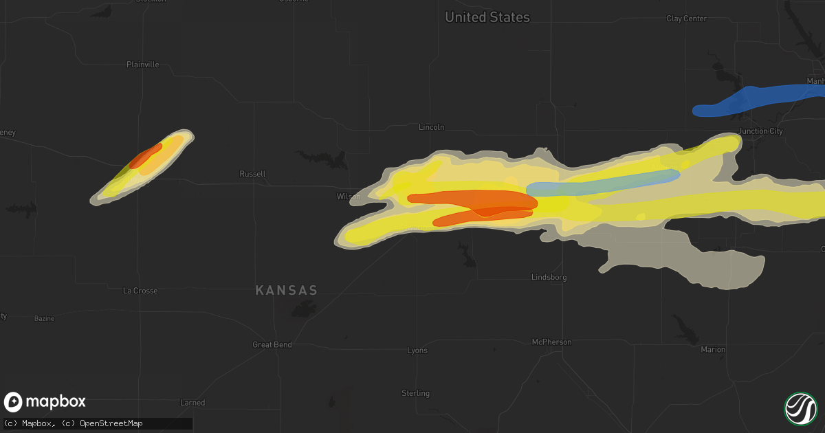 Hail map in Ellsworth, KS on May 8, 2021