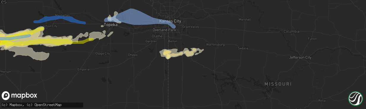 Hail map in Harrisonville, MO on May 8, 2021