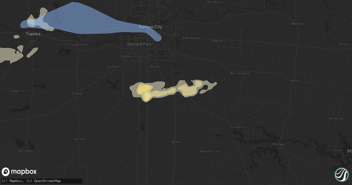 Hail map in Harrisonville, MO on May 8, 2021