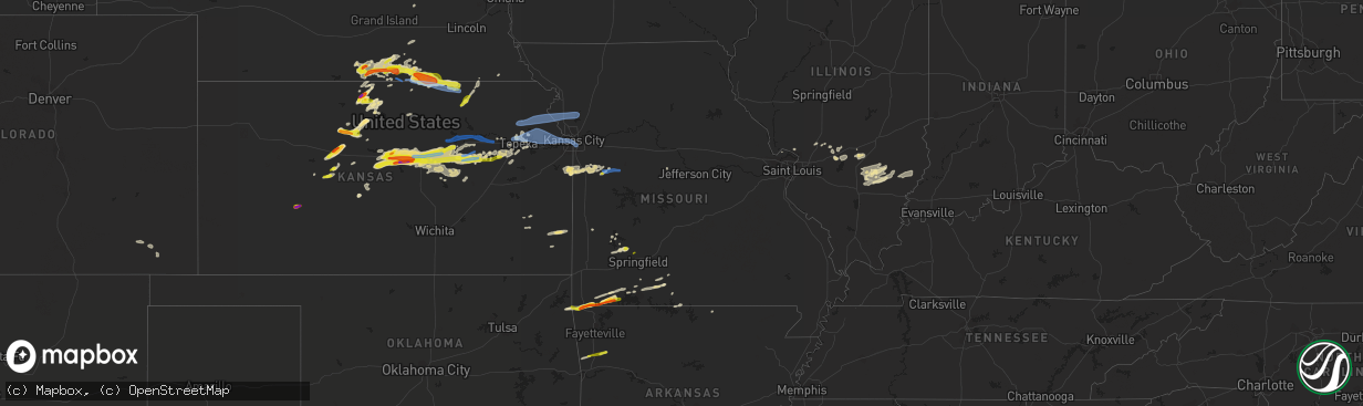 Hail map in Missouri on May 8, 2021