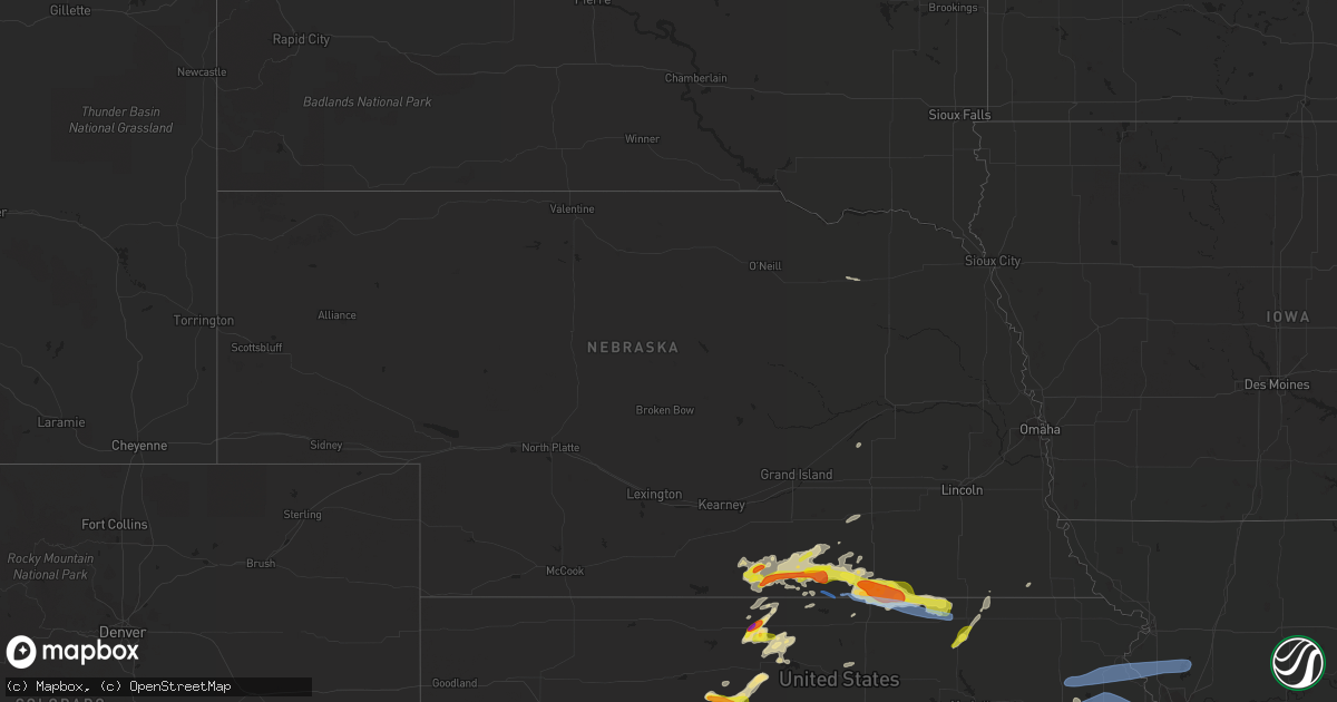 Hail map in Nebraska on May 8, 2021