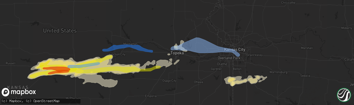 Hail map in Topeka, KS on May 8, 2021