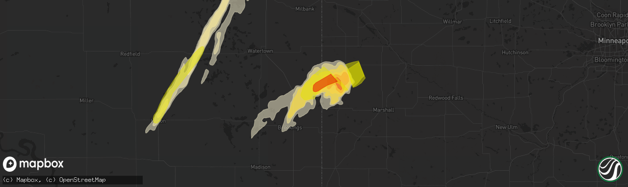 Hail map in Astoria, SD on May 8, 2022