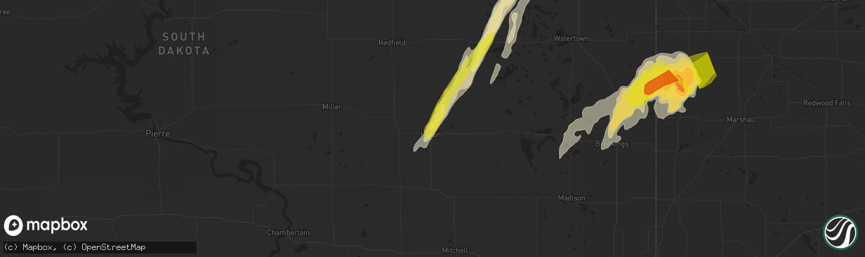 Hail map in Huron, SD on May 8, 2022