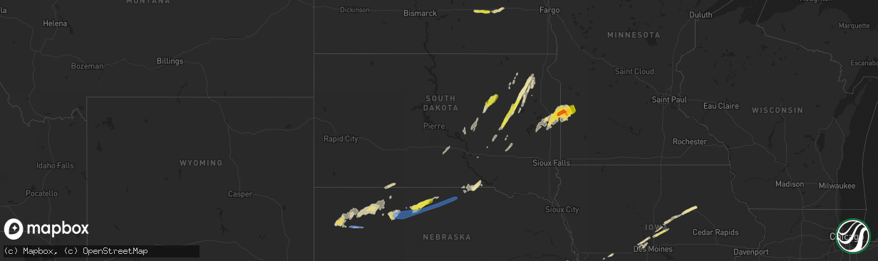 Hail map in South Dakota on May 8, 2022