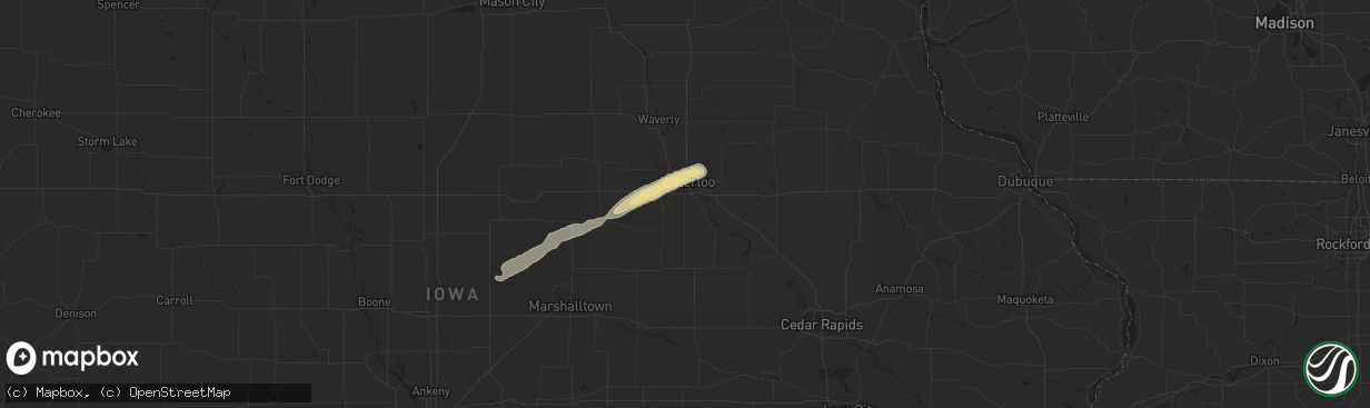 Hail map in Waterloo, IA on May 8, 2022