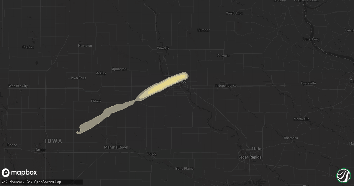 Hail map in Waterloo, IA on May 8, 2022