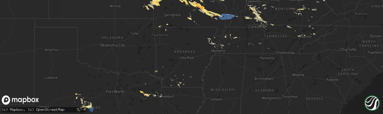 Hail map in Arkansas on May 8, 2023