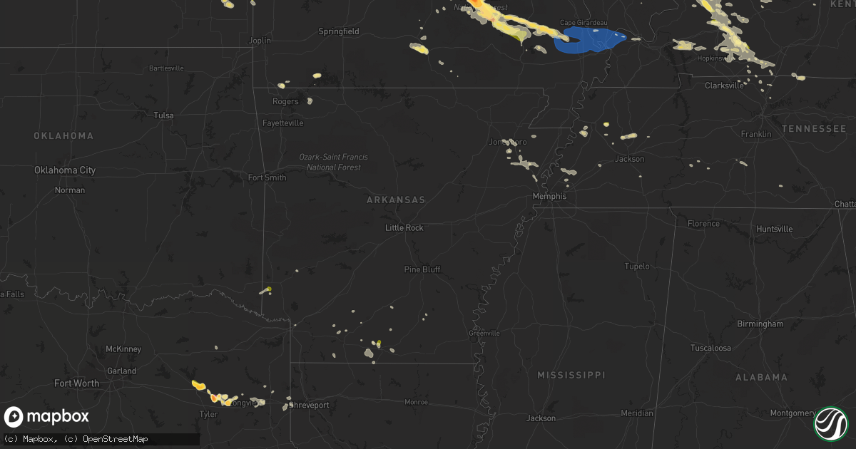 Hail map in Arkansas on May 8, 2023