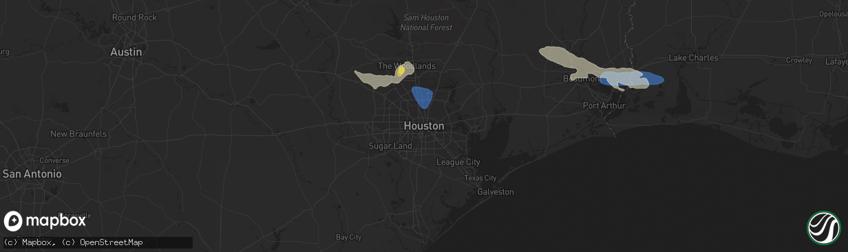 Hail map in Houston, TX on May 8, 2023
