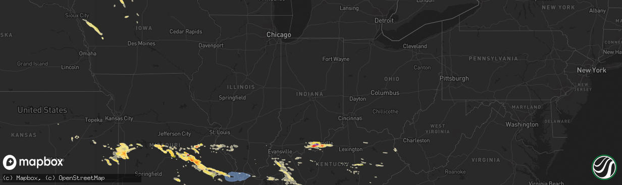 Hail map in Indiana on May 8, 2023