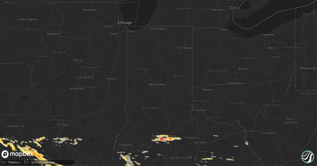 Hail map in Indiana on May 8, 2023