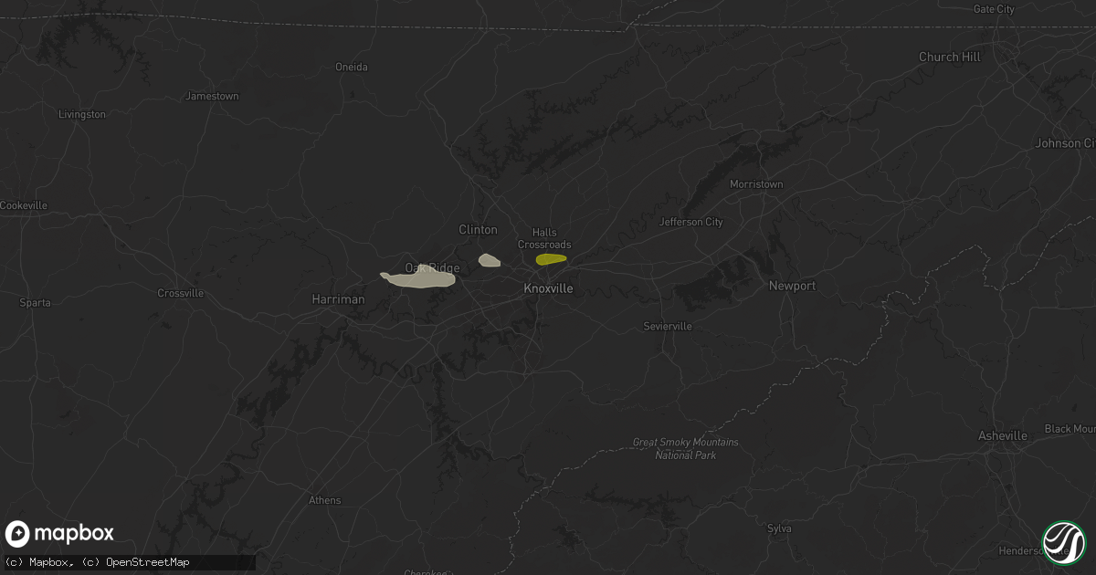 Hail map in Knoxville, TN on May 8, 2023