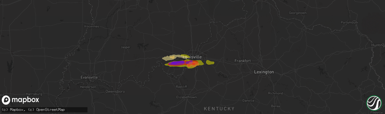 Hail map in Louisville, KY on May 8, 2023