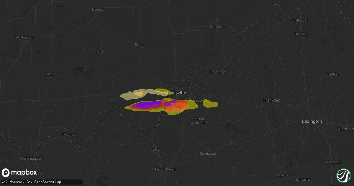 Hail map in Louisville, KY on May 8, 2023