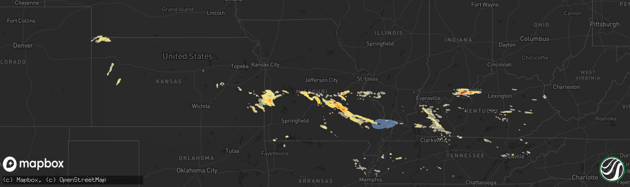 Hail map in Missouri on May 8, 2023
