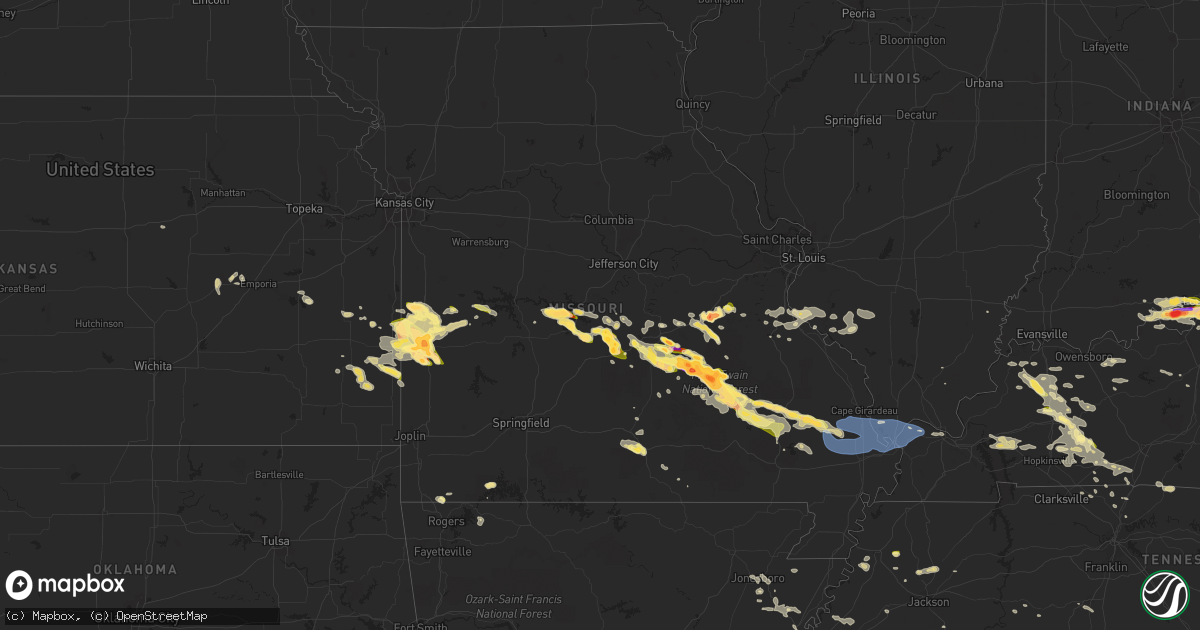 Hail map in Missouri on May 8, 2023