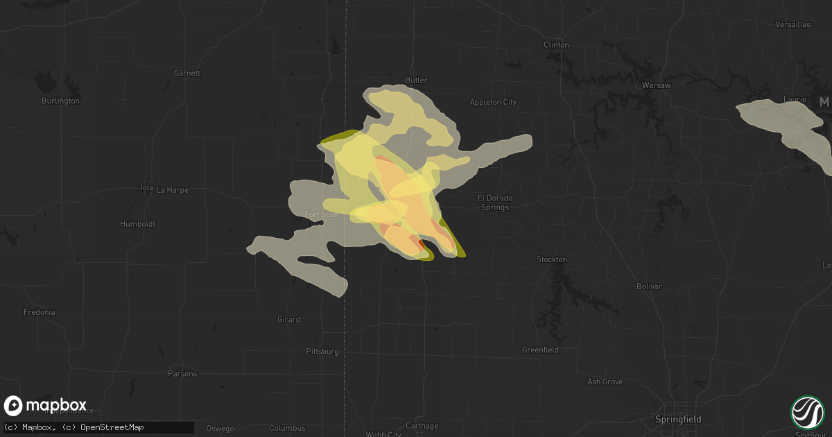 Hail map in Nevada, MO on May 8, 2023