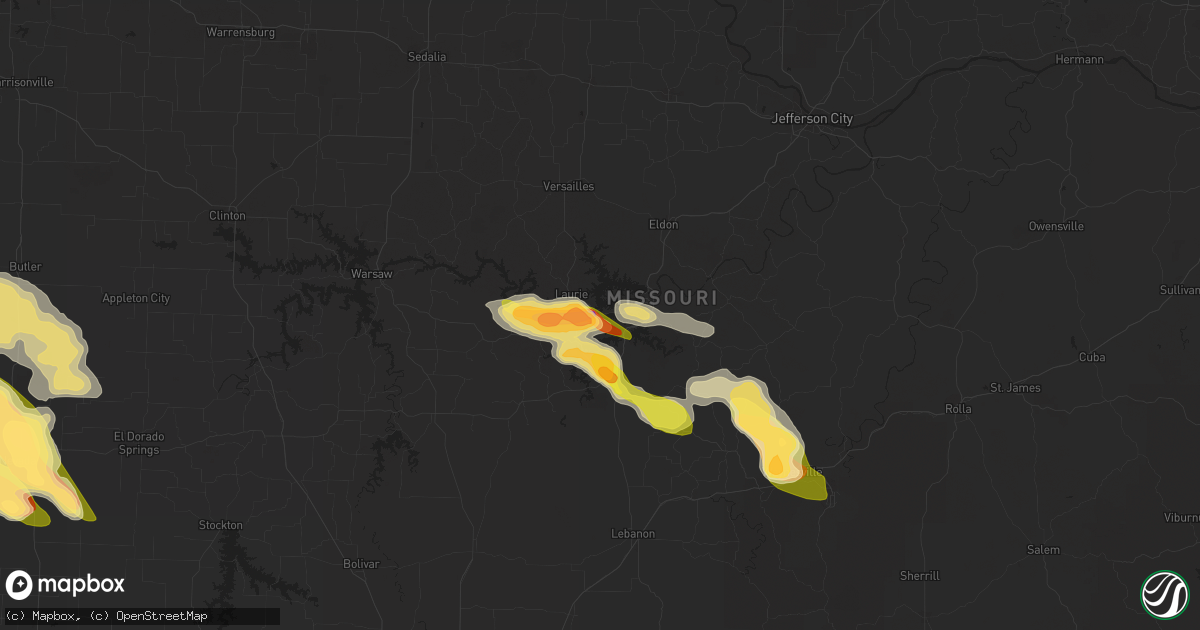 Hail map in Sunrise Beach, MO on May 8, 2023