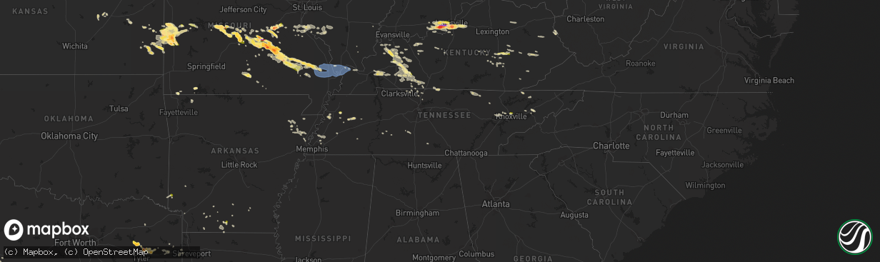 Hail map in Tennessee on May 8, 2023