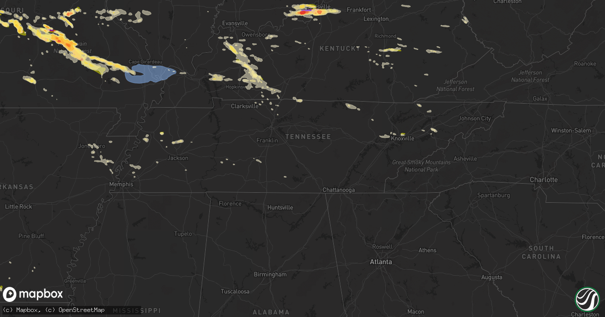 Hail map in Tennessee on May 8, 2023