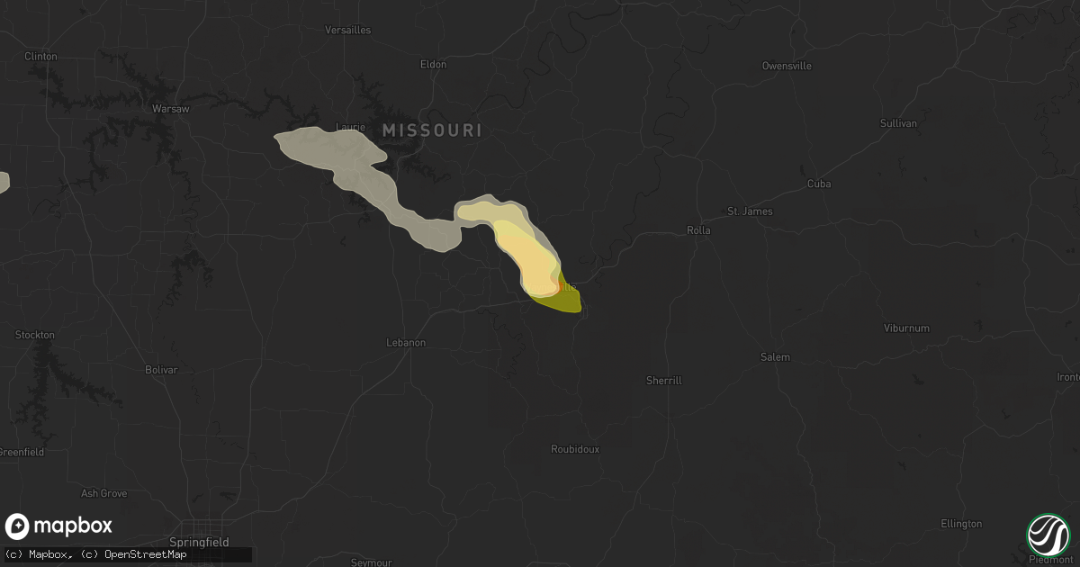 Hail map in Waynesville, MO on May 8, 2023