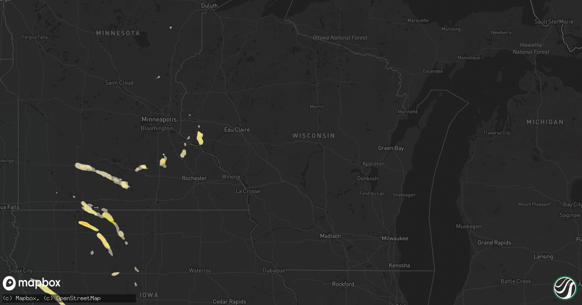 Hail map in Wisconsin on May 8, 2023