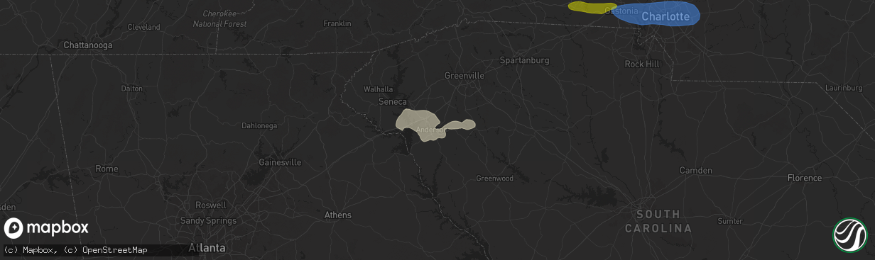 Hail map in Anderson, SC on May 8, 2024